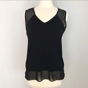 Vince Camuto Black Sleeveless Sheer Detail Tank Top Blouse. Size: Small